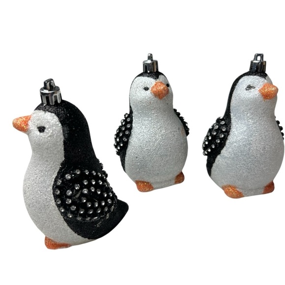 unbranded Other - Penguin Ornaments Lot of 3 Tree Christmas Decorations Sparkles Glitter Embellish